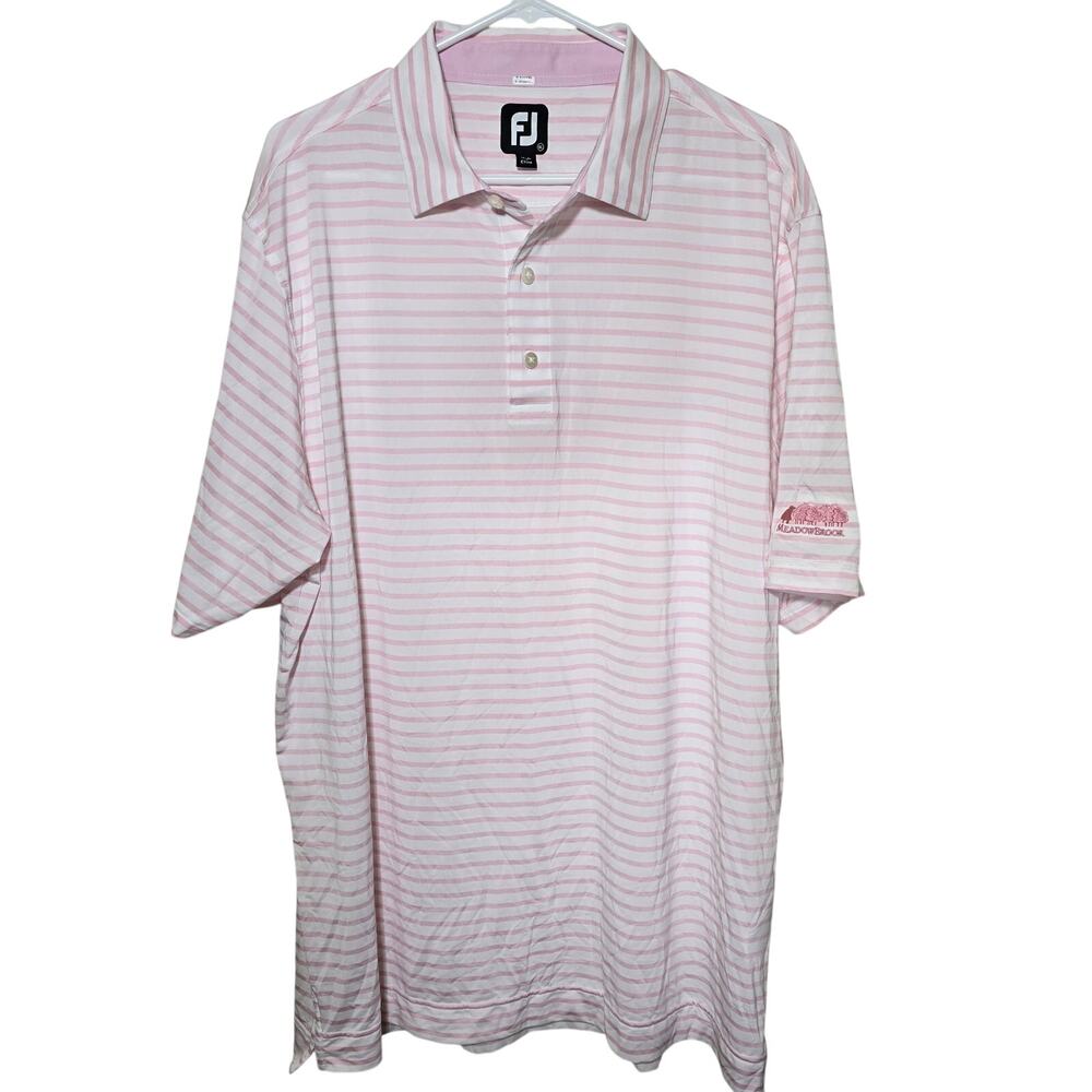 Fj FootJoy Pink White Short Sleeve Golf Shirt Striped Excellent Meadowbrook XL